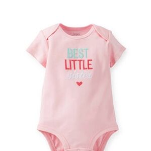 Carters Baby Girls Best Little Sister Pink Short Sleeve Bodysuit Size 24 Months